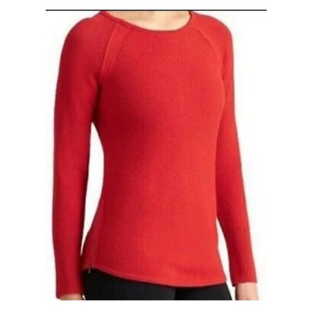 Athleta Uplands Knit Pullover Sweater Orange Side Zip Size Medium